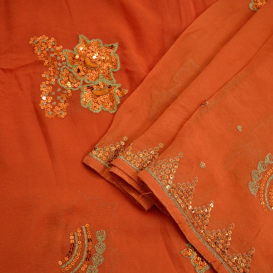 Indian Vintage Orange Dupatta Pure Georgette silk Long Stole Hand Embroidered Scarves Stole Veil Wrap Sequins