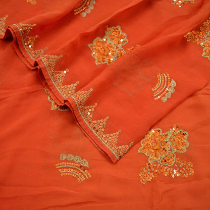 Indian Vintage Orange Dupatta Pure Georgette silk Long Stole Hand Embroidered Scarves Stole Veil Wrap Sequins