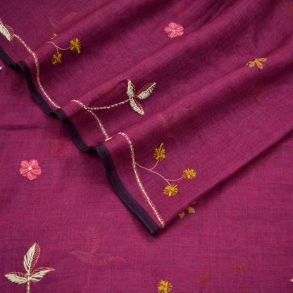 Indian Vintage Purple Dupatta Long Stole Embroidered Cotton Scarves Veil Soft Fringes