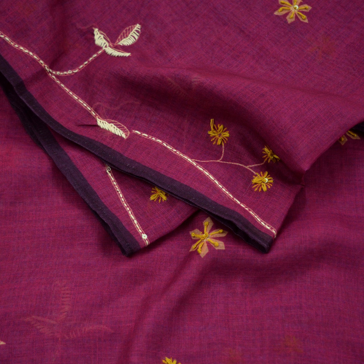 Indian Vintage Purple Dupatta Long Stole Embroidered Cotton Scarves Veil Soft Fringes