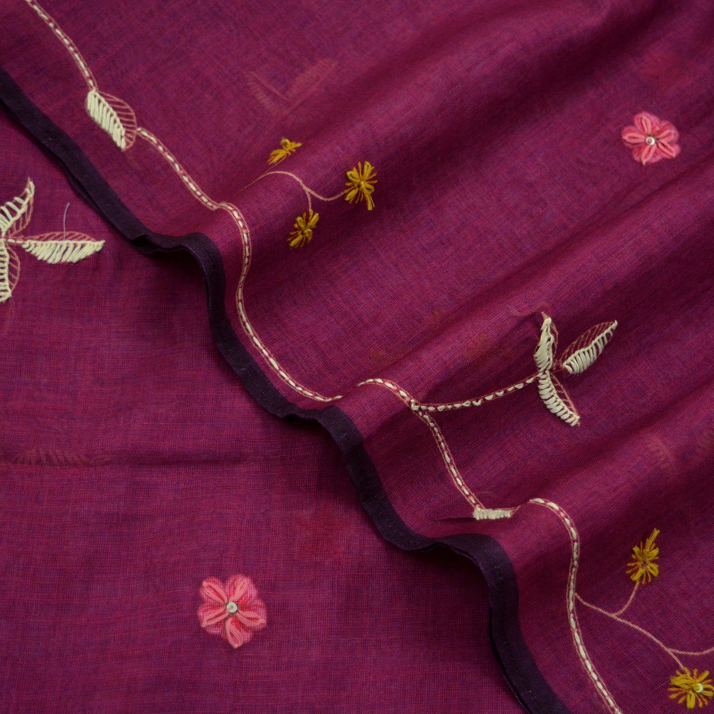 Indian Vintage Purple Dupatta Long Stole Embroidered Cotton Scarves Veil Soft Fringes