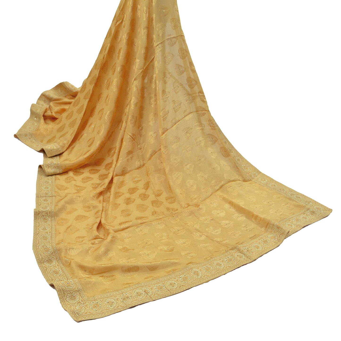 Indian Vintage Beige Dupatta Long Stole Pure Silk Hand Embroidered Indian Scarves Veil Scarf Wrap Floral