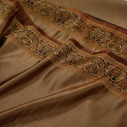 Indian Vintage Sari Brown Heavy Wedding Pure Satin Silk Woven Brocade Tanchoi Sarees Golden Zari 5Yd Dress Making Crafting Quilting