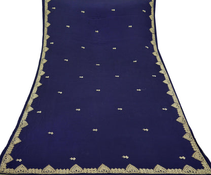 Indian Vintage Heavy Wedding Navy Blue Dupatta Pure Satin Silk Long Stole Hand Embroidered Scarves Golden Zardozi Stole Bridal Veil