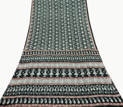 Indian Vintage Black & White Saree Printed Pure Cotton Indian Sari Craft Fabric 5Yd Sewing Soft Sarong Wrap Boho Paisley Quilting Crafting