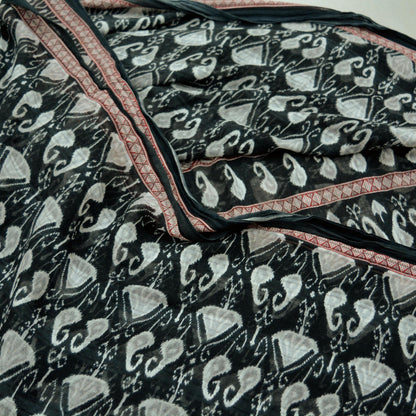 Indian Vintage Black & White Saree Printed Pure Cotton Indian Sari Craft Fabric 5Yd Sewing Soft Sarong Wrap Boho Paisley Quilting Crafting