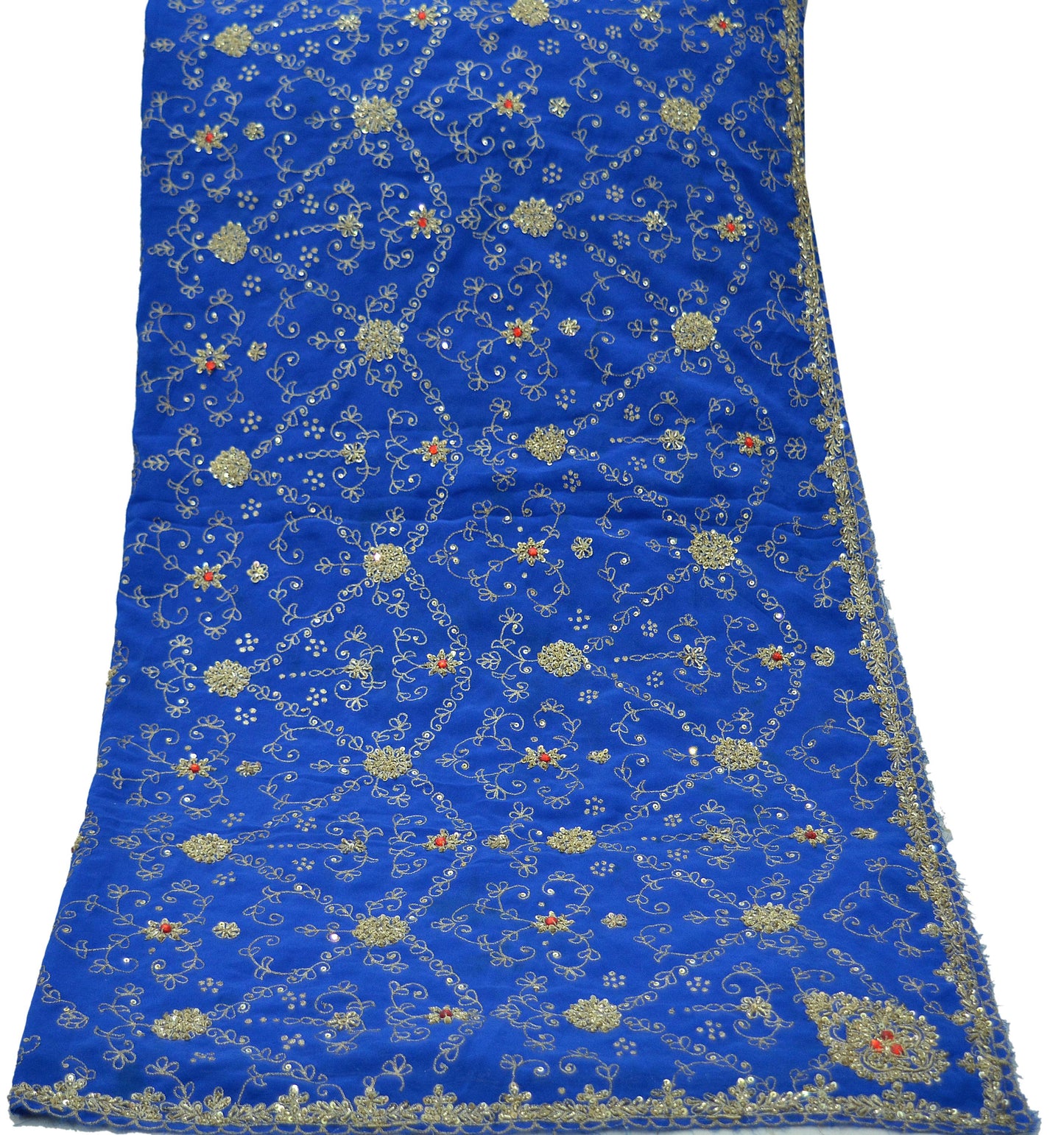 Indian Vintage Heavy Blue Dupatta Georgette Long Stole Hand Embroidered Scarf Zari Zardozi Wedding/Bridal Veil Hijab