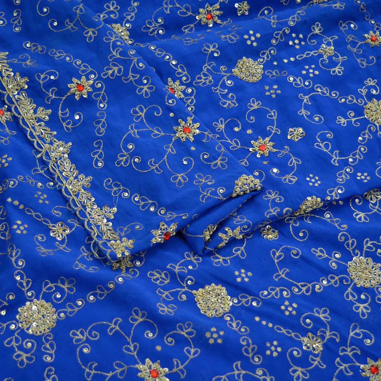 Indian Vintage Heavy Blue Dupatta Georgette Long Stole Hand Embroidered Scarf Zari Zardozi Wedding/Bridal Veil Hijab