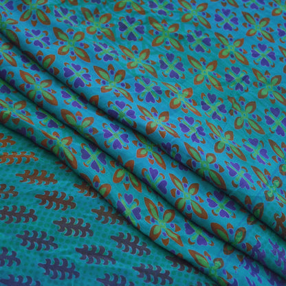 Indian Vintage Sari Blue Pure Crepe Silk Printed Sarees Craft Fabric 5yd Sewing Floral Soft Fabric Wrap Dress making Quilting Crafting