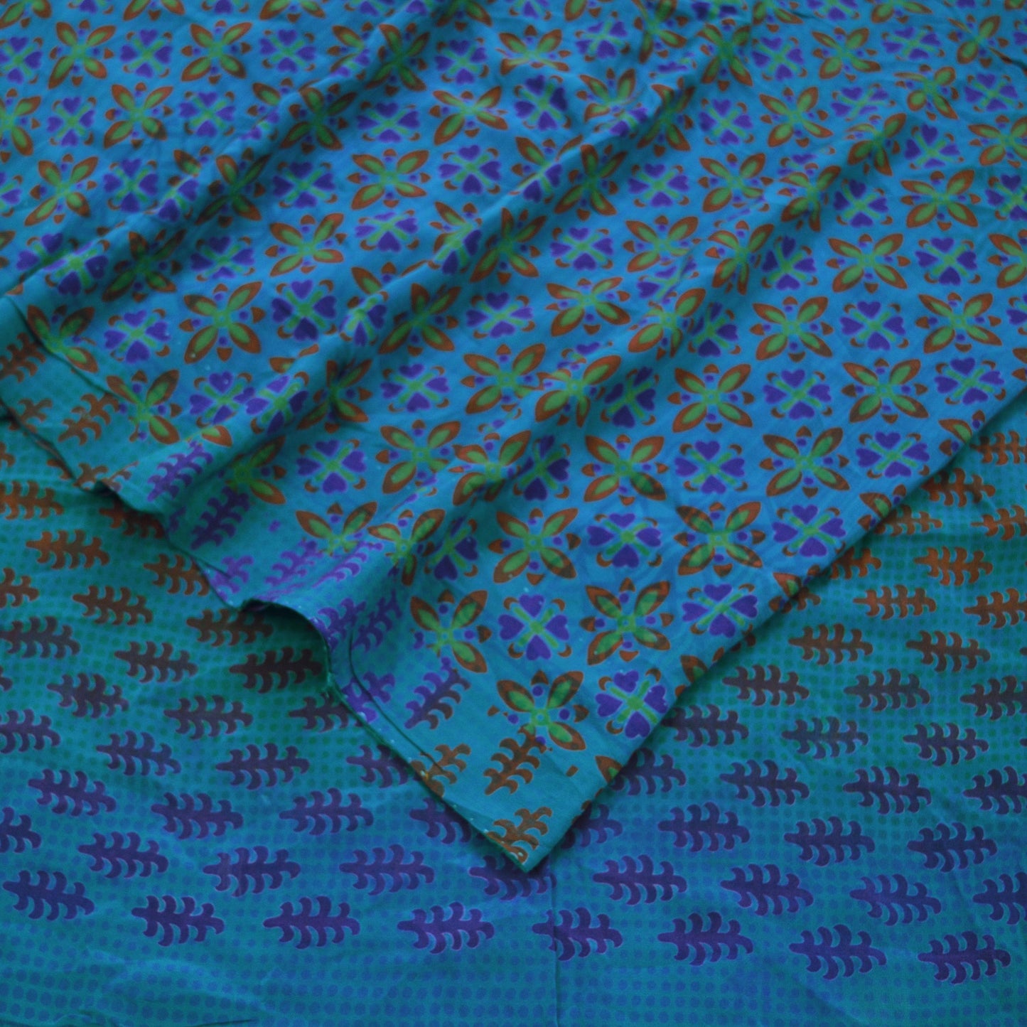 Indian Vintage Sari Blue Pure Crepe Silk Printed Sarees Craft Fabric 5yd Sewing Floral Soft Fabric Wrap Dress making Quilting Crafting