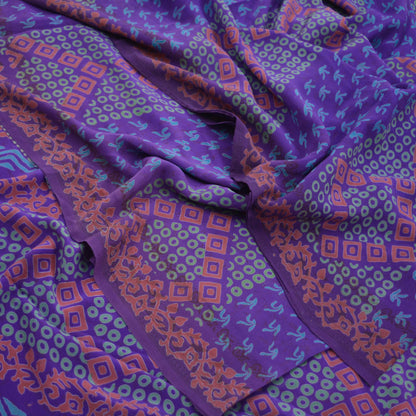 Indian Vintage Sari Purple Pure Crepe Silk Block Printed Saree 5yd Sewing Abstract  Craft Fabric Wrap Dress Making Quilting Crafting