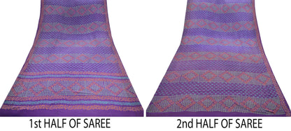 Indian Vintage Sari Purple Pure Crepe Silk Block Printed Saree 5yd Sewing Abstract  Craft Fabric Wrap Dress Making Quilting Crafting