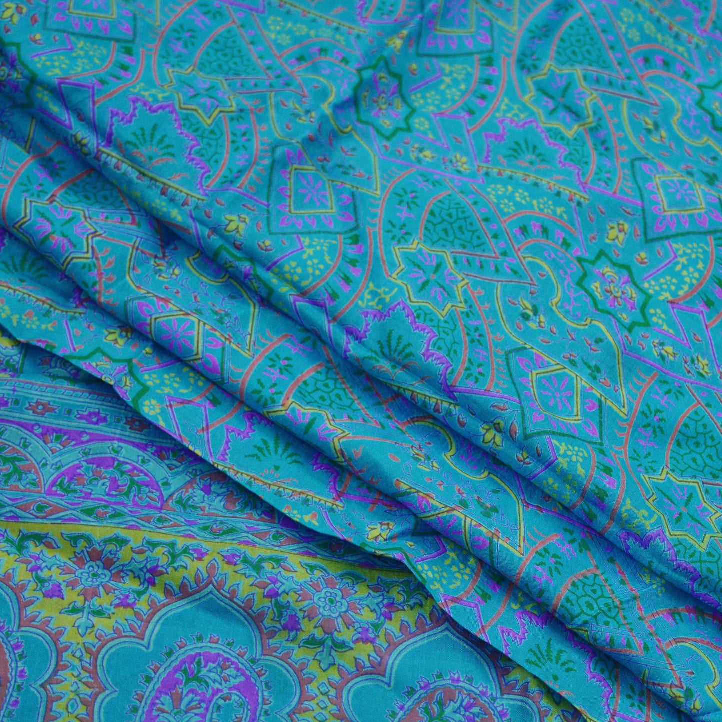 Indian Vintage Sari Blue Printed Sari Pure Silk Saree Craft Fabric Sewing 5yd Floral Soft Floral Wrap Sarong Dress making Crafting Quilting