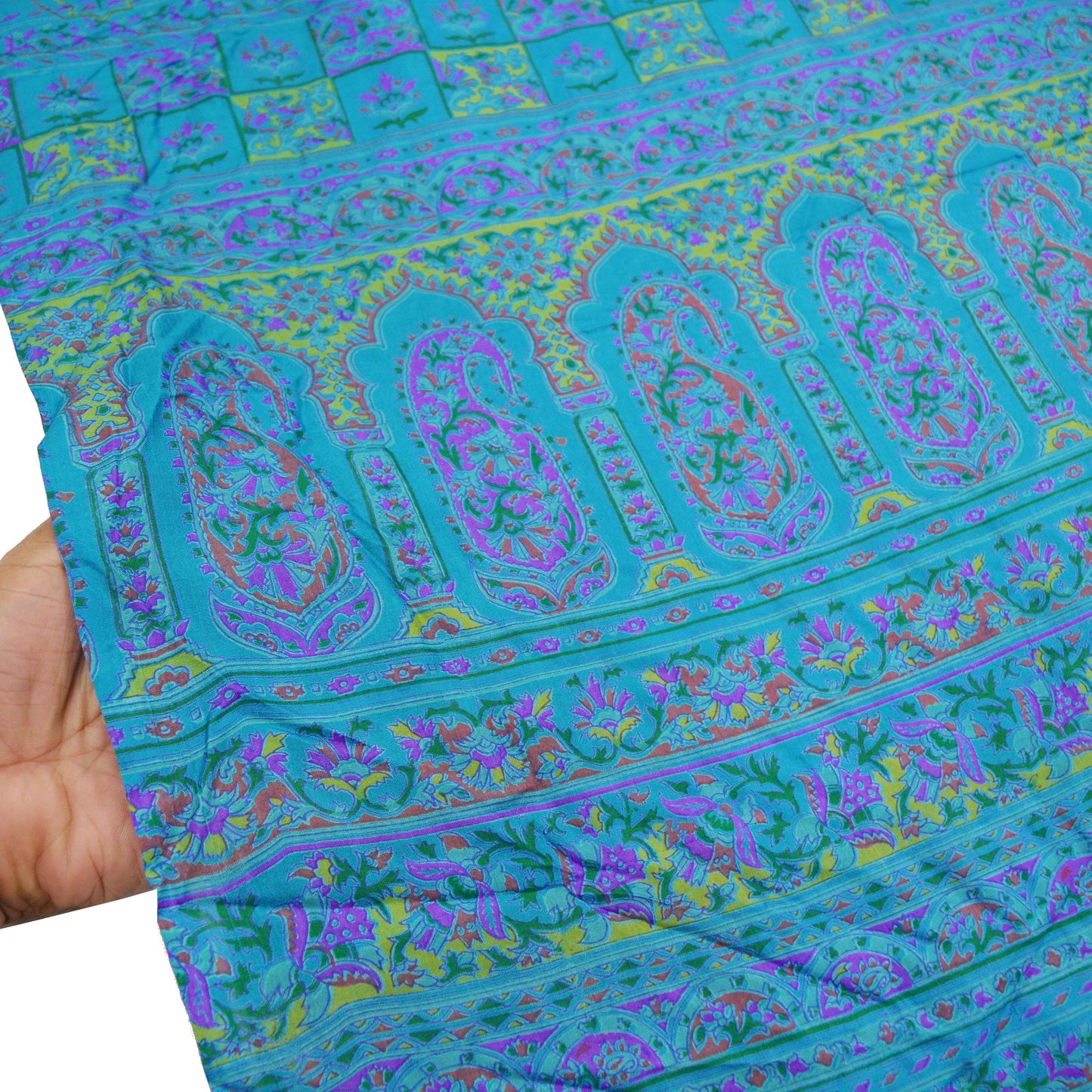 Indian Vintage Sari Blue Printed Sari Pure Silk Saree Craft Fabric Sewing 5yd Floral Soft Floral Wrap Sarong Dress making Crafting Quilting