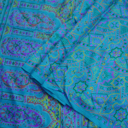 Indian Vintage Sari Blue Printed Sari Pure Silk Saree Craft Fabric Sewing 5yd Floral Soft Floral Wrap Sarong Dress making Crafting Quilting