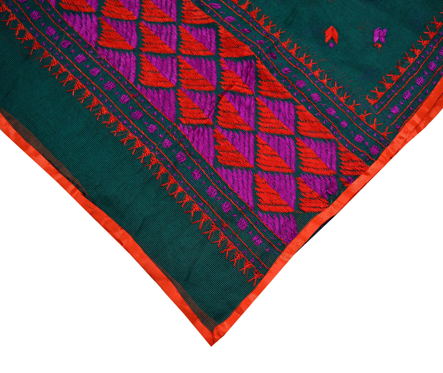 Indian Vintage Green Dupatta Long Stole Hand Embroidered Bagh Phulkari Stole Scarves Red lace Party wear