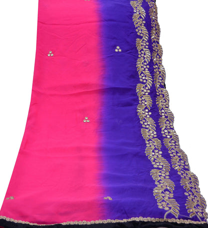 Indian Vintage Pink & Purple Dupatta Long Stole Pure Silk Hand Embroidered Scarves Veil Scarf Wrap Hippie Boho Zardozi/ Dabka