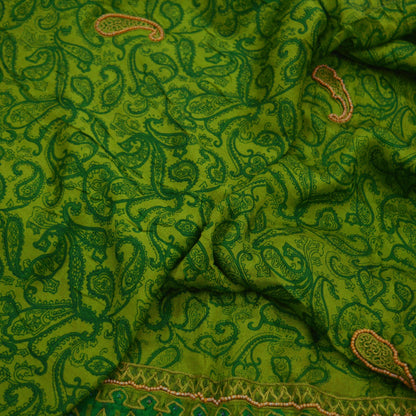 Indian Vintage Green Dupatta Pure silk Long Stole Hand Embroidered Scarves Floral Stole Veil Wrap