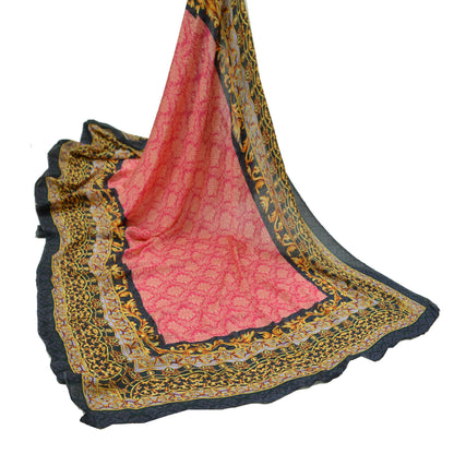 Women Indian Vintage Dupatta Pink & Beige Long Stole Pure silk Printed Dupatta Veil Scarves soft Boho Wrap Dressmaking Floral Design