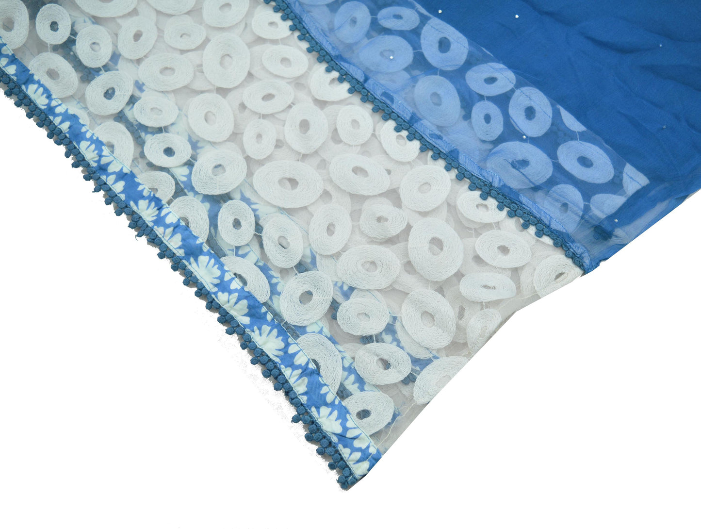 Indian Vintage Blue & White Dupatta Pure Chiffon silk Long Stole Hand Embroidered Scarves Floral Design Stole Veil Wrap