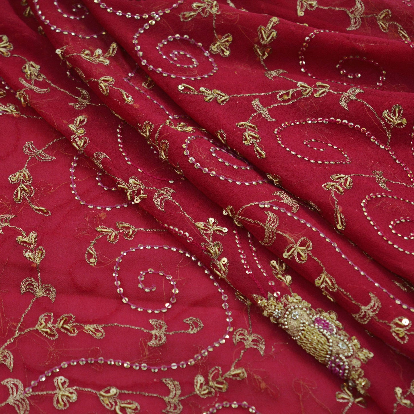 Indian Vintage Pink Dupatta Pure Georgette silk Long Stole Hand Embroidered Scarves Stole Veil Wrap Zardozi/Dabka, Zari