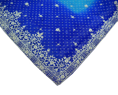 Indian Vintage Heavy Blue Dupatta Pure Georgette Silk Long Stole Hand Embroidered Scarf Zardozi/Dabka Bridal/Wedding Veil Hijab