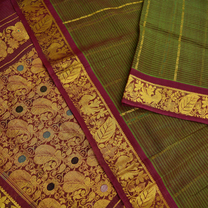 Indian Vintage Heavy Green & Maroon Kanjivaram Saree 100% Pure Silk Sari Metallic Golden Zari 5Yd Floral Crafting Dress making