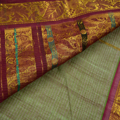 Indian Vintage Heavy Green & Maroon Kanjivaram Saree 100% Pure Silk Sari Metallic Golden Zari 5Yd Floral Crafting Dress making