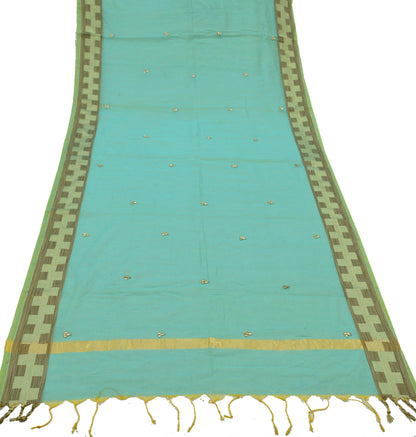 Indian Vintage Green Dupatta Long Stole Embroidered Chanderi Scarves Veil Golden Zari Soft Fringes Zardozi/ Dabka