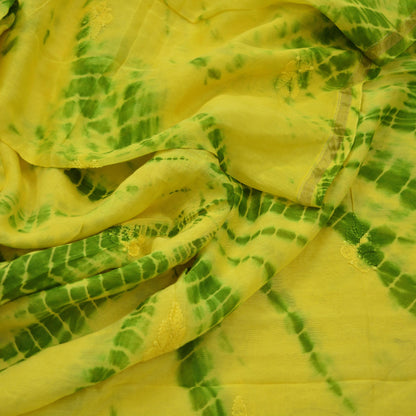 Indian Vintage Yellow & Green Dupatta Long Stole Pure Chanderi silk Handmade Chikankari Scarves Veil Scarf Wrap Zari Paisley Design