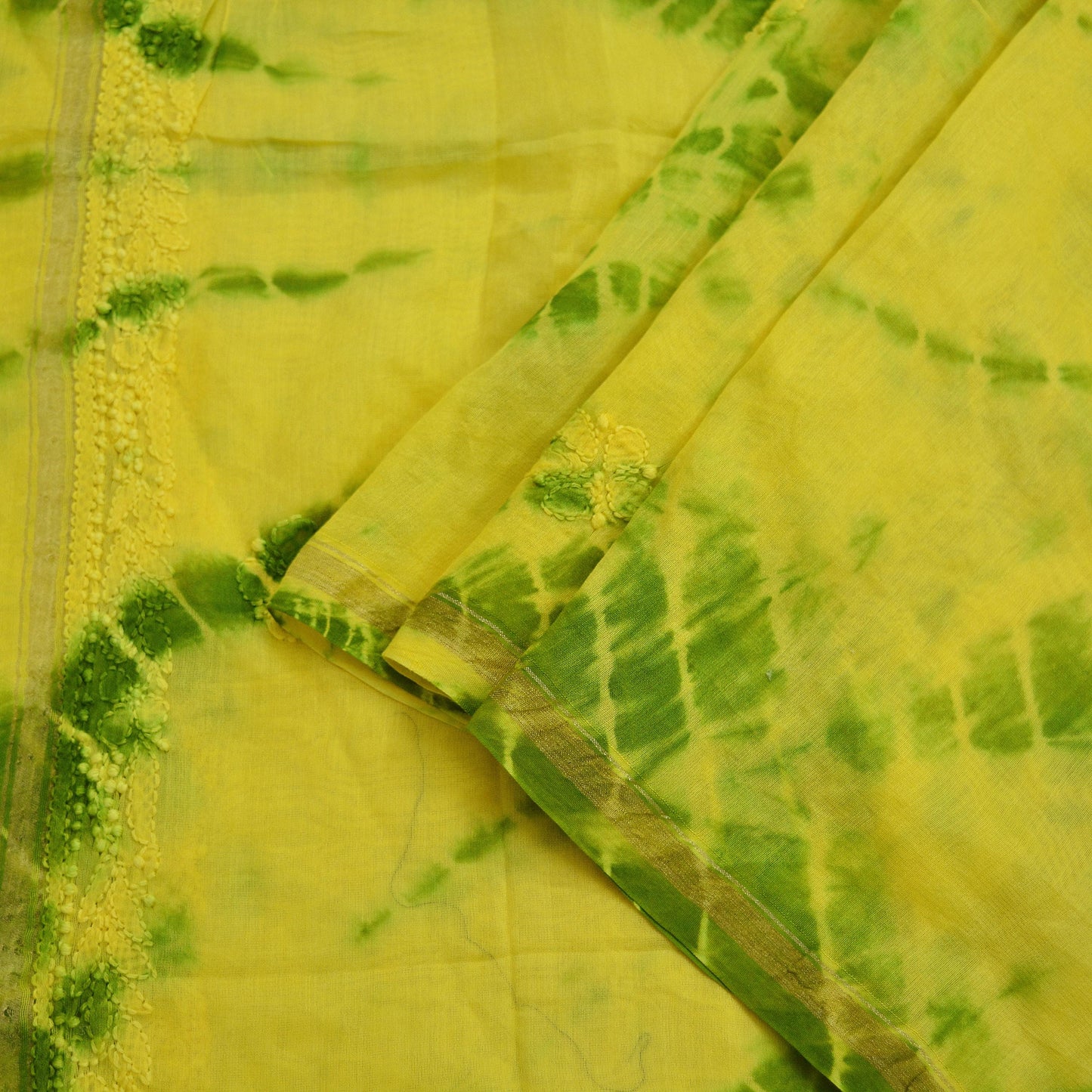 Indian Vintage Yellow & Green Dupatta Long Stole Pure Chanderi silk Handmade Chikankari Scarves Veil Scarf Wrap Zari Paisley Design