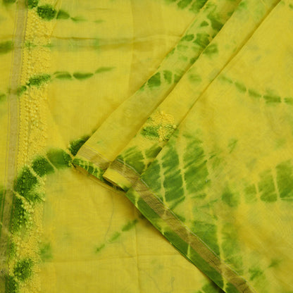 Indian Vintage Yellow & Green Dupatta Long Stole Pure Chanderi silk Handmade Chikankari Scarves Veil Scarf Wrap Zari Paisley Design