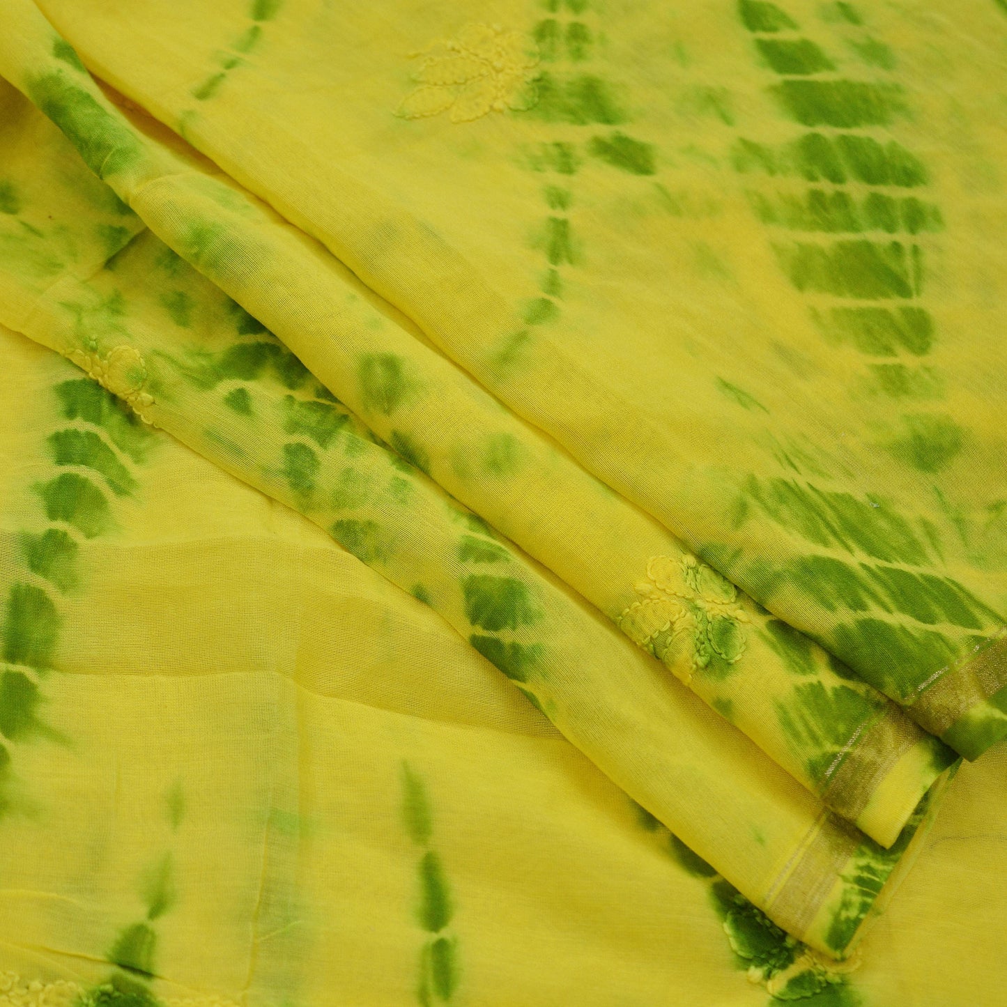 Indian Vintage Yellow & Green Dupatta Long Stole Pure Chanderi silk Handmade Chikankari Scarves Veil Scarf Wrap Zari Paisley Design