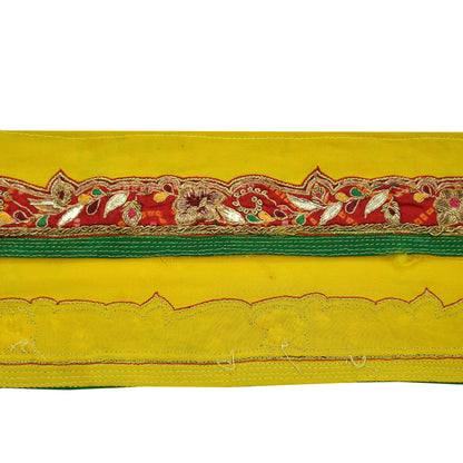 Indian Vintage Yellow Sari Border Hand Embroidered 1yd Craft Trim Lace Sewing Sari Ribbon Pure Crepe silk  Zardozi/Dabka Zari