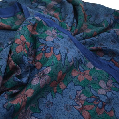 Indian Vintage Sari Blue Pure Silk Printed Saree Fabric 5yd Sewing Craft Fabric Dress Making Soft Wrap Floral Crafting Quilting Upcycle