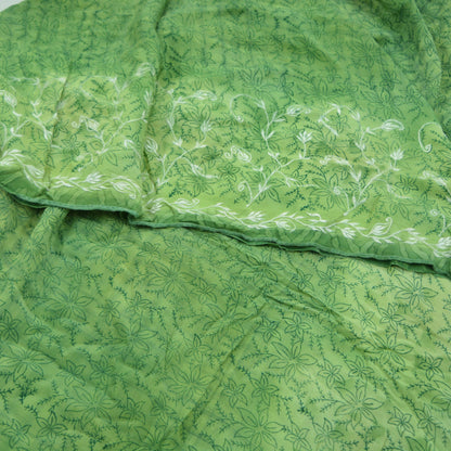 Indian Vintage Sari Green Pure Crepe Silk Embroidered Saree 5yd Sewing Floral Soft Craft Fabric Wrap Dress Making Crafting Quilting Upcycle