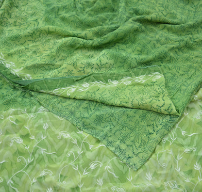 Indian Vintage Sari Green Pure Crepe Silk Embroidered Saree 5yd Sewing Floral Soft Craft Fabric Wrap Dress Making Crafting Quilting Upcycle