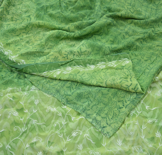 Indian Vintage Sari Green Pure Crepe Silk Embroidered Saree 5yd Sewing Floral Soft Craft Fabric Wrap Dress Making Crafting Quilting Upcycle