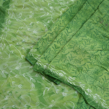 Indian Vintage Sari Green Pure Crepe Silk Embroidered Saree 5yd Sewing Floral Soft Craft Fabric Wrap Dress Making Crafting Quilting Upcycle