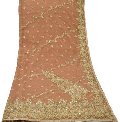 Indian Vintage Heavy Peach Dupatta Net Mesh Long Stole Hand Embroidered Scarf Zardozi Zari Glass Wedding/ Bridal Veil Hijab Scarves