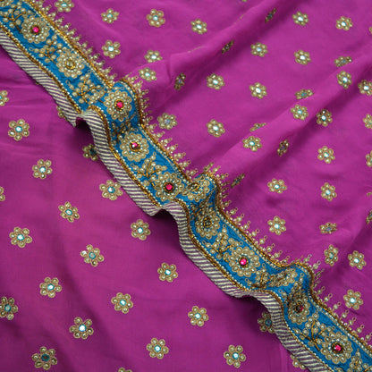 Indian Vintage Heavy Sarees Rani Pink Pure Georgette Silk Hand Embroidered Sari Fabric 5Yd Sewing Ethnic Zardozi/dabka zari Wedding sarees