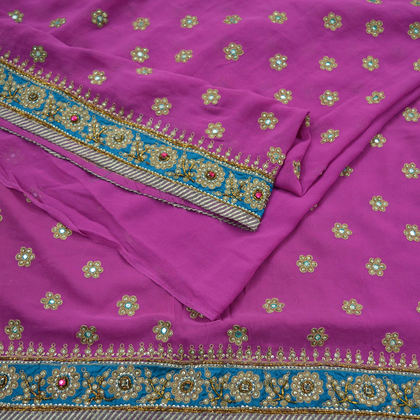 Indian Vintage Heavy Sarees Rani Pink Pure Georgette Silk Hand Embroidered Sari Fabric 5Yd Sewing Ethnic Zardozi/dabka zari Wedding sarees