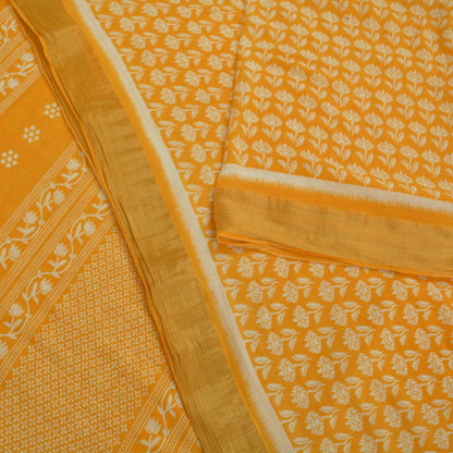 Indian Vintage Sari Yellow Printed 100% Pure Cotton Saree Craft Fabric 5Yd Soft Sewing Sarong Wrap Boho Dress Making Crafting Quilting