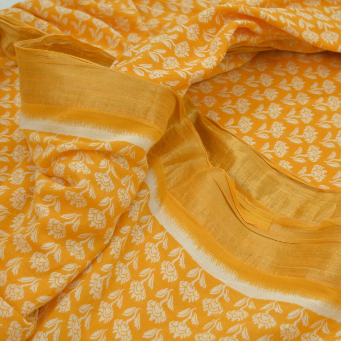 Indian Vintage Sari Yellow Printed 100% Pure Cotton Saree Craft Fabric 5Yd Soft Sewing Sarong Wrap Boho Dress Making Crafting Quilting