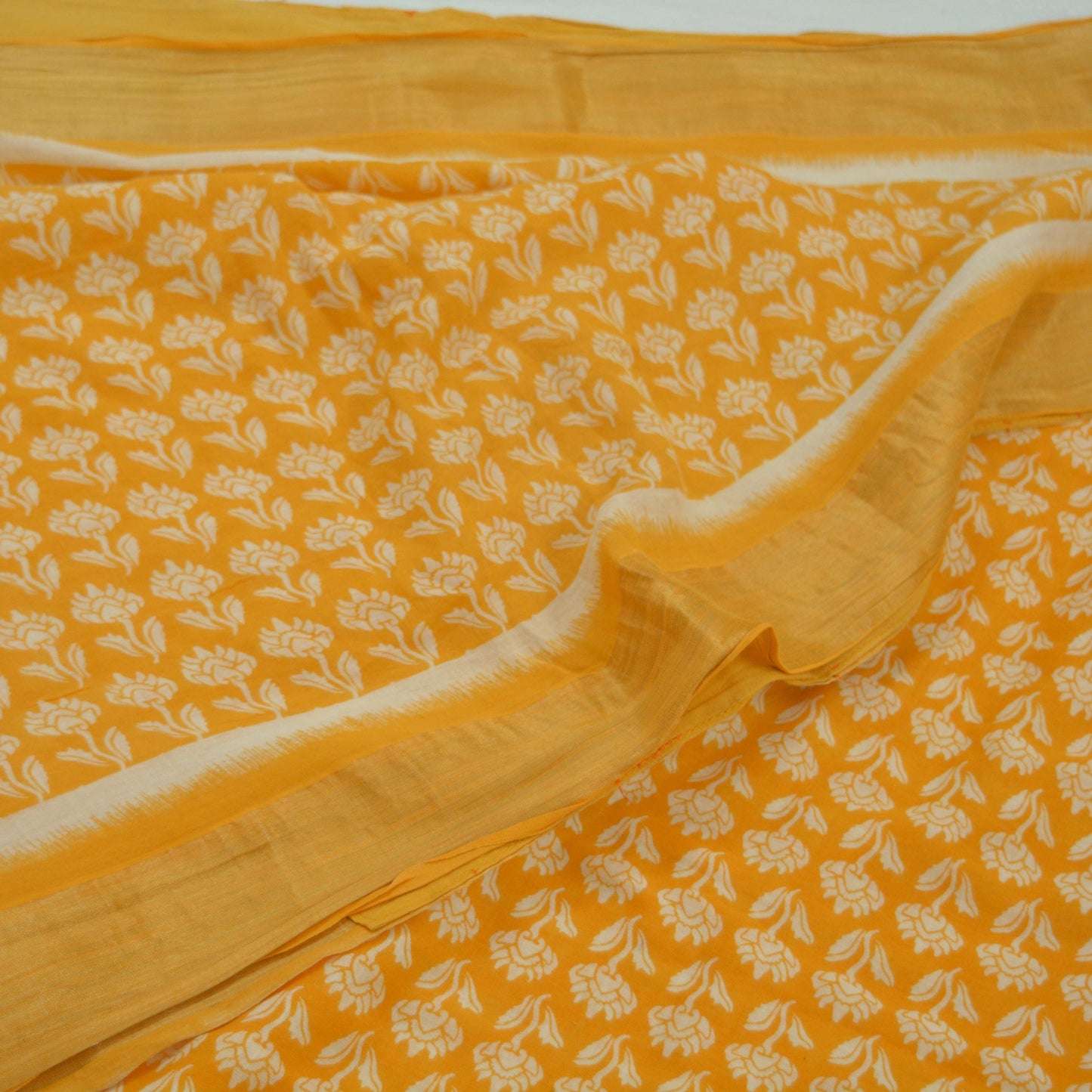 Indian Vintage Sari Yellow Printed 100% Pure Cotton Saree Craft Fabric 5Yd Soft Sewing Sarong Wrap Boho Dress Making Crafting Quilting