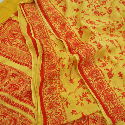 Indian Vintage Sari Orange & Yellow Printed 100% Pure Cotton Saree Craft Fabric 5Yd Soft Sewing Sarong Wrap Boho