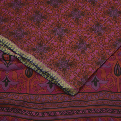 Indian Vintage Sari Pink 100% Pure Silk Woven Printed Sarees 5yd Sewing Craft Fabric DressMaking Zari Border Quilting Upcycle Crafting