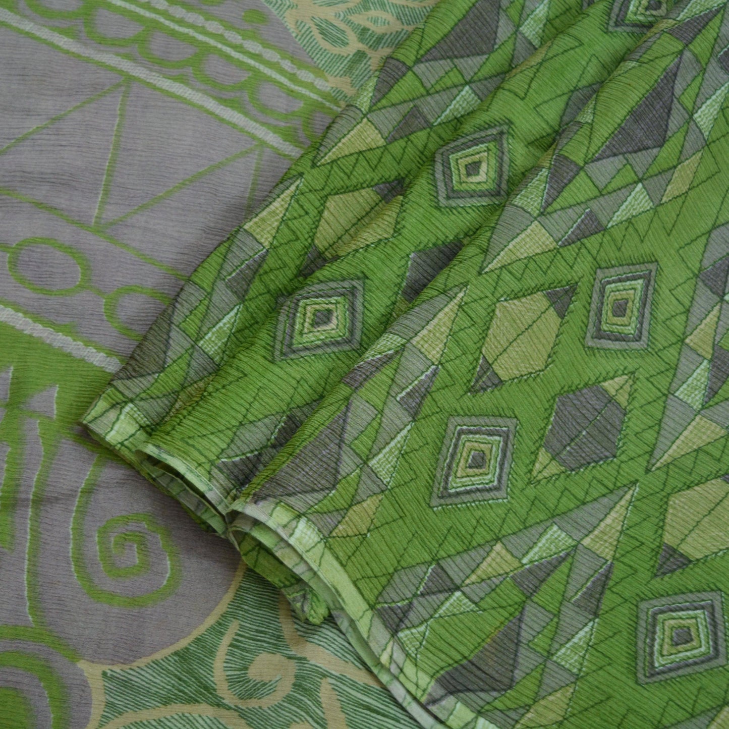 Indian Vintage Sari Green Pure Silk Printed Saree Fabric 5yd Sewing Craft Dress Making  Soft Abstract Quilting Crafting Upcycle