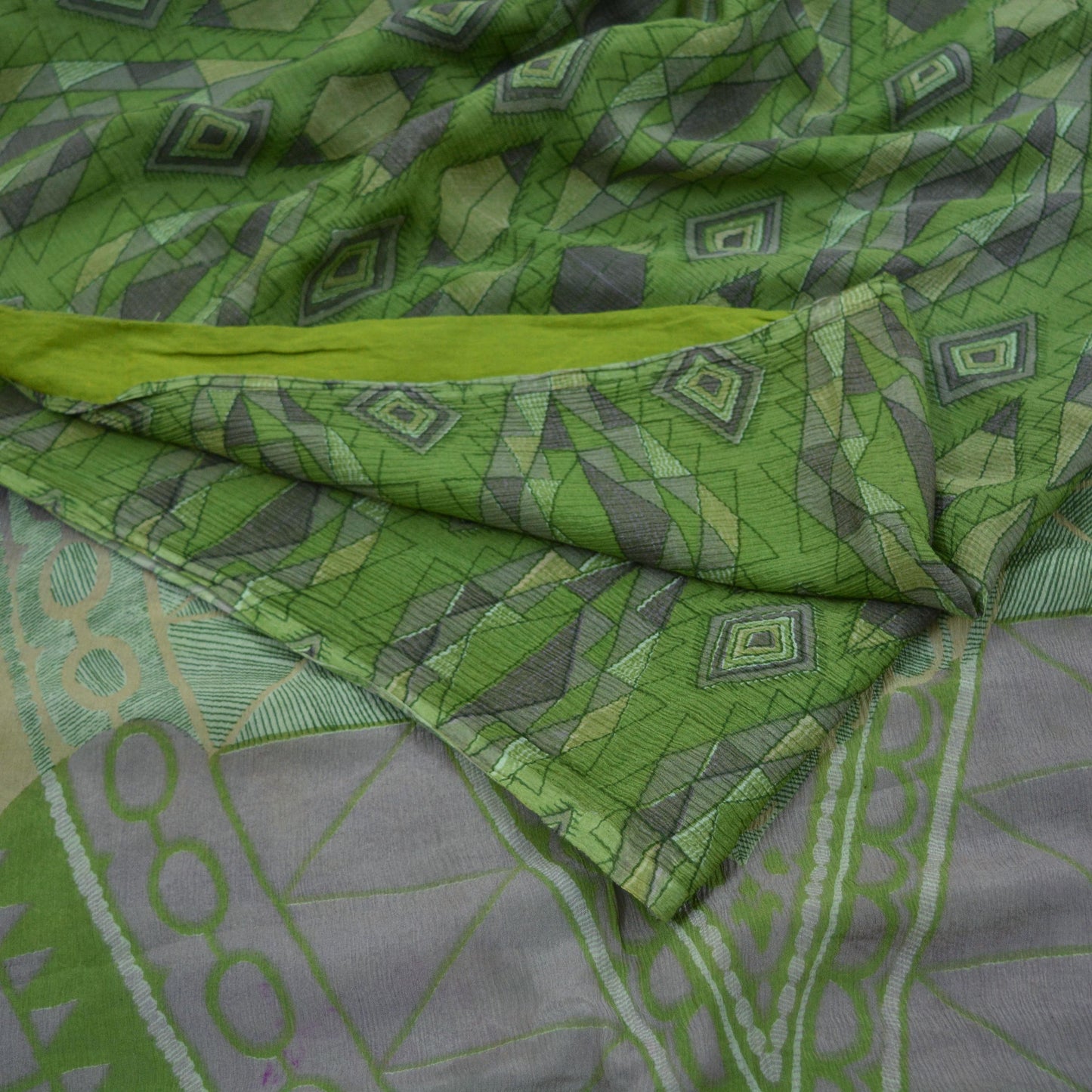 Indian Vintage Sari Green Pure Silk Printed Saree Fabric 5yd Sewing Craft Dress Making  Soft Abstract Quilting Crafting Upcycle