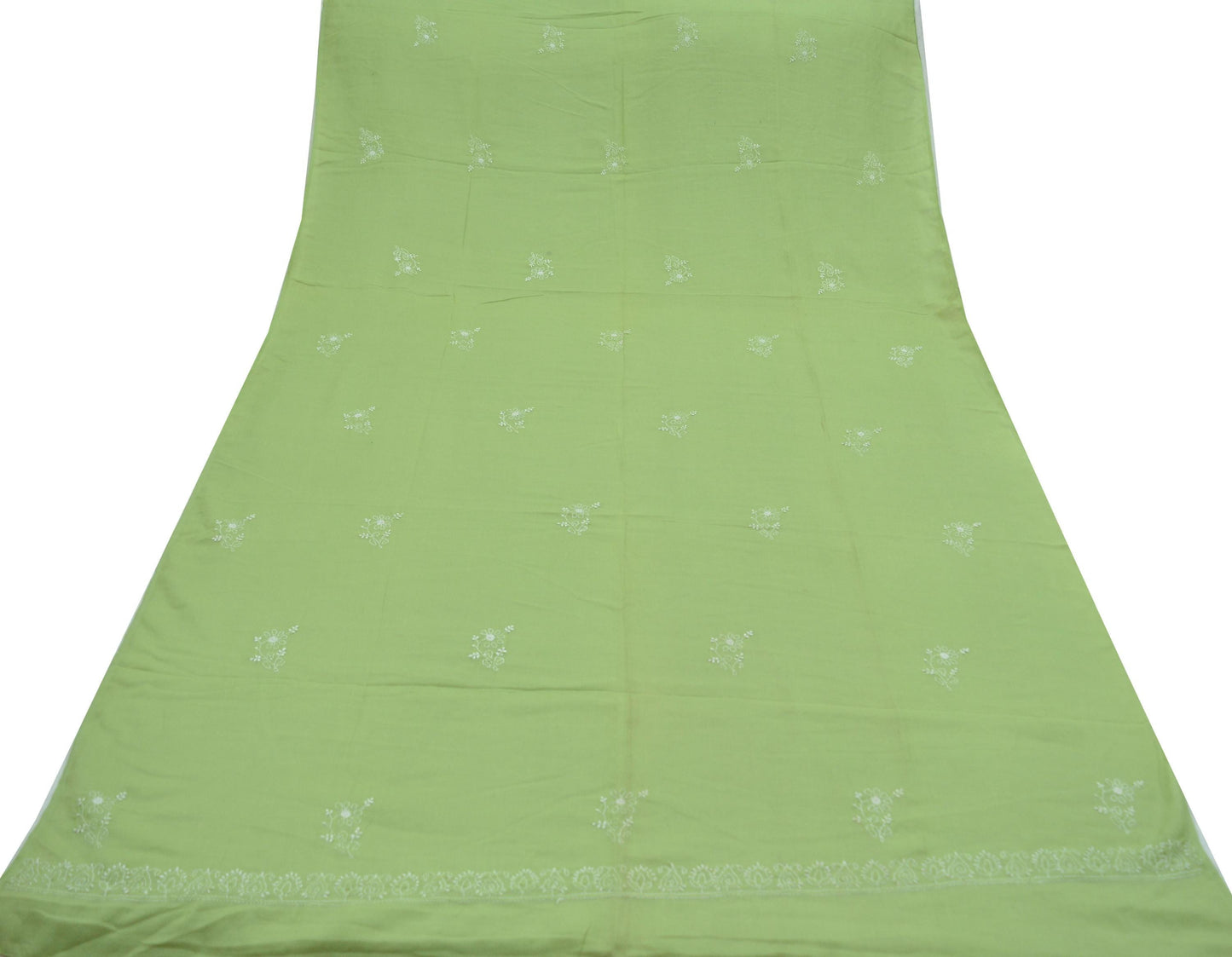 Indian Vintage Dupatta Green Long Stole Pure Cotton Handmade Chikankari Scarves Veil Scarf Wrap Hippie Boho Soft